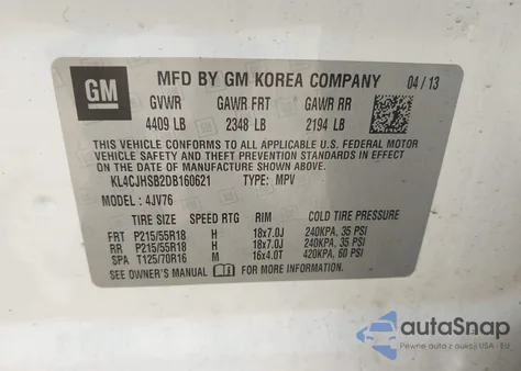 2013 Buick Encore Premium z USA, uszkodzony, nr VIN KL4CJHSB2DB160621